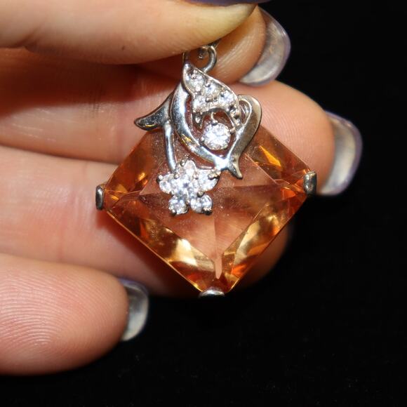 Peach Tourmaline Pendant Silver with White Accents - Picture 1 of 4